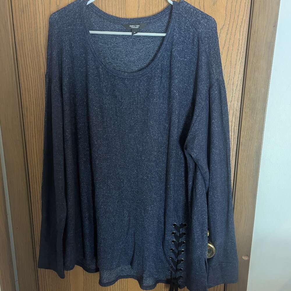Simply Vera, Vera Wang Lace Up Long Sleeve Blue Light Weight Sweater Top XL